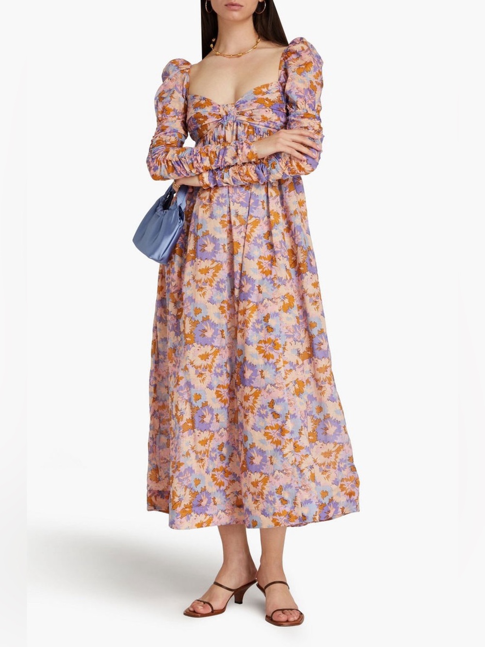 ZIMMERMAN Gathered Floral-Print Cotton-Gauze Midi Maxi Dress BRAND NEW Size S